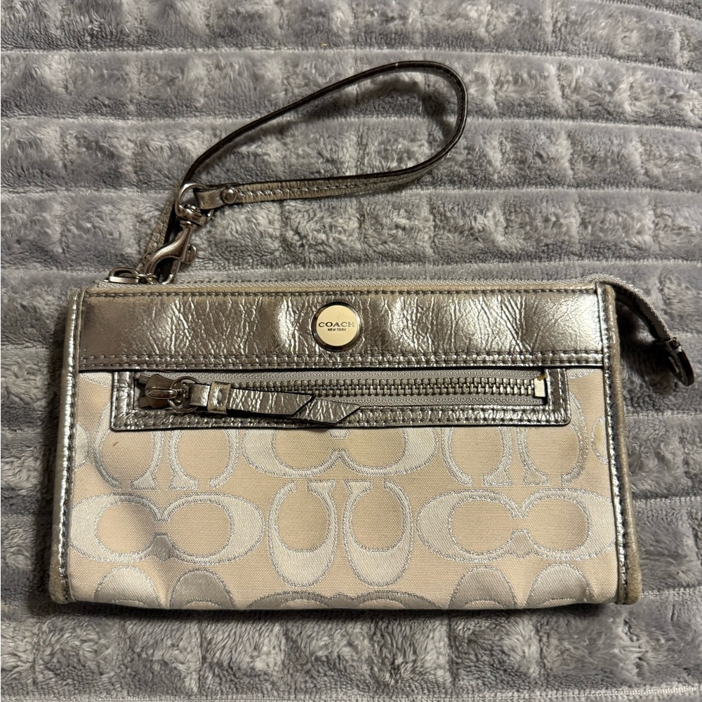 Coach Shimmering Silver Wristlet